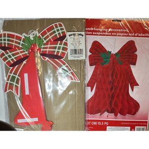 Red Christmas Bell Paper Honeycomb Hanging Decoration 15.5" Lot 3 Mixed Brands